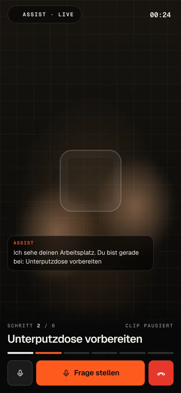 Addvista-App: Assist führt Schritt für Schritt durch eine Aufnahme