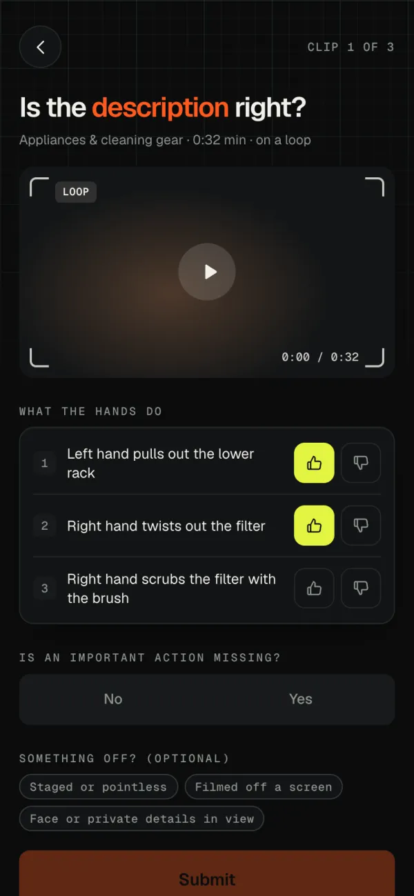 Addvista app: Clip-Check, reviewing what the hands do
